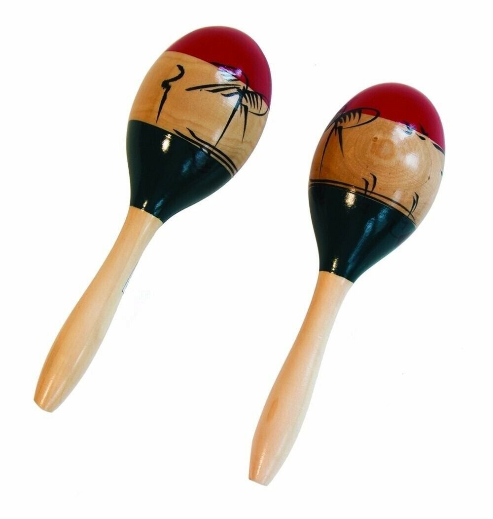 Wooden Oval Shape Maracas, Tropical hand painted design, Pair