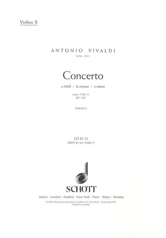Vivaldi Concerto in A Minor Op. 3/8 RV 522 for Violin - 2 Part, Schott Music, 8 Pages