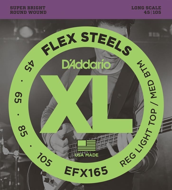 D'Addario EFX165 FlexSteels Bass Guitar Strings, Custom Light, 45-105, Long Scale