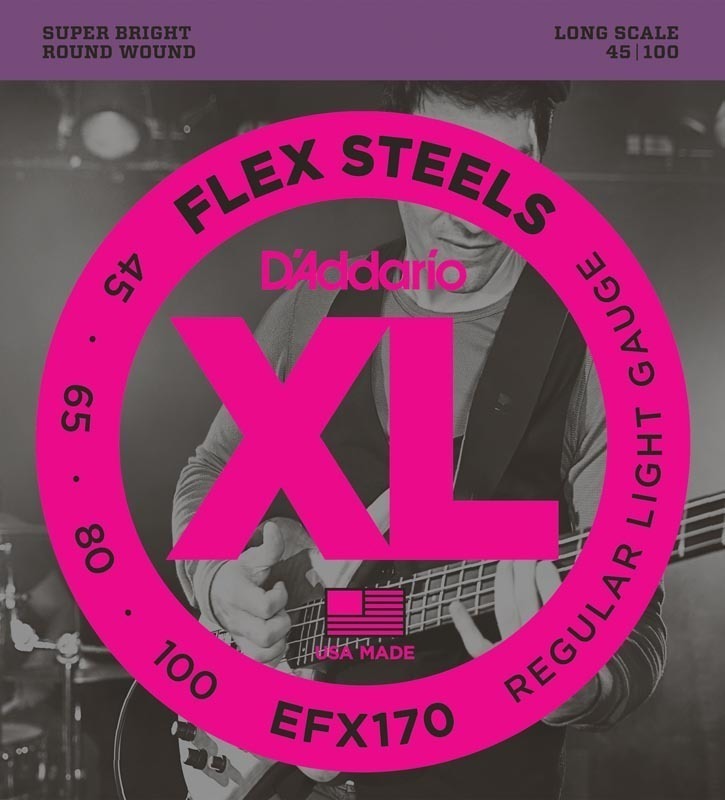 D'Addario EFX170 FlexSteels Bass Guitar Strings, Light, 45-100, Long Scale