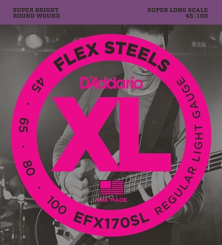D'Addario EFX170SL FlexSteels Bass Guitar Strings, Light, 45-100, Super Long Scale