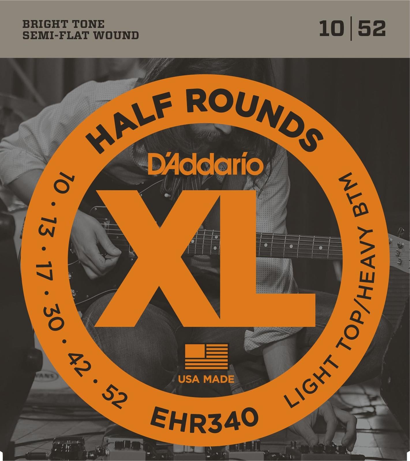D'Addario EHR340 Half Round Electric Guitar Strings, Light Top-Heavy Bottom, 10-52
