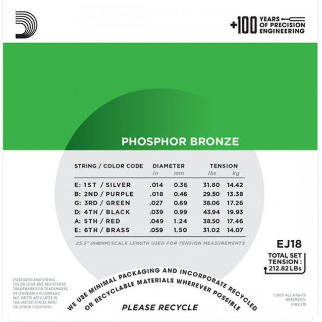 D'Addario Acoustic Guitar String Set EJ18 14-59 Phosphor Bronze Heavy Gauge — view 3