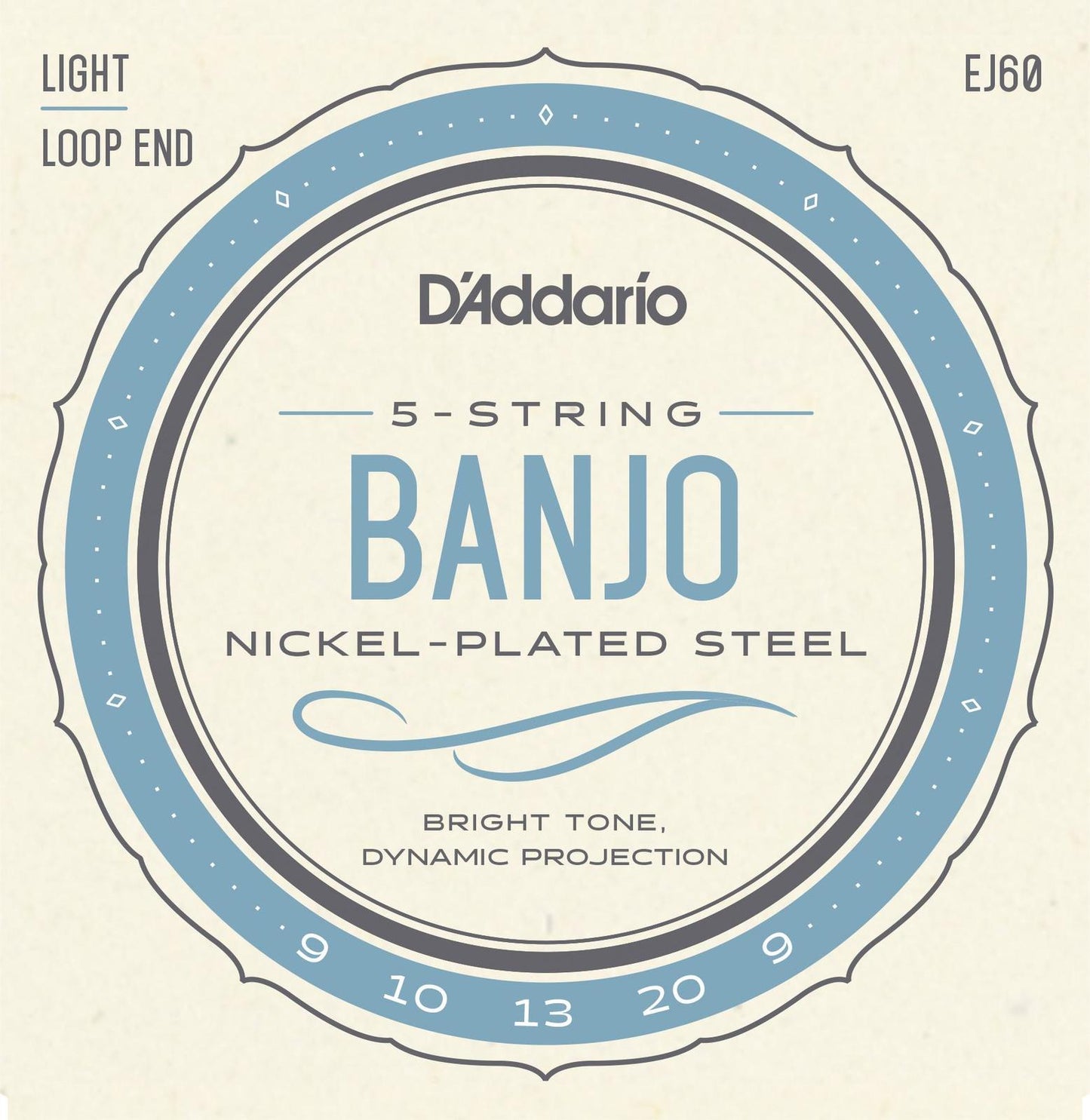 D'Addario EJ60+ 5-String Banjo Strings, Nickel, Light Plus, 9.5-20