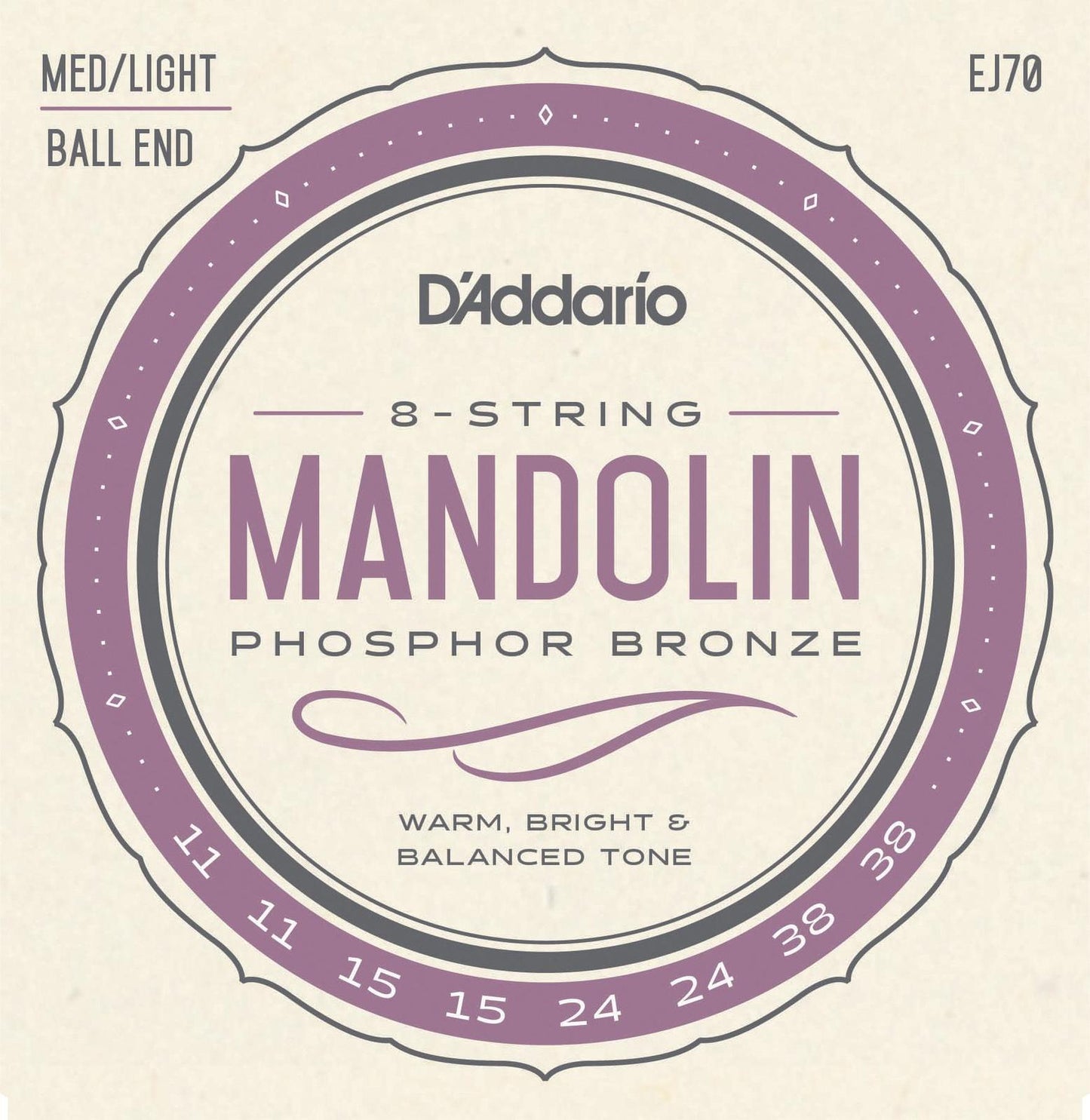 D'Addario EJ70 Phosphor Bronze Mandolin Strings, Ball End, Medium/Light, 11-38