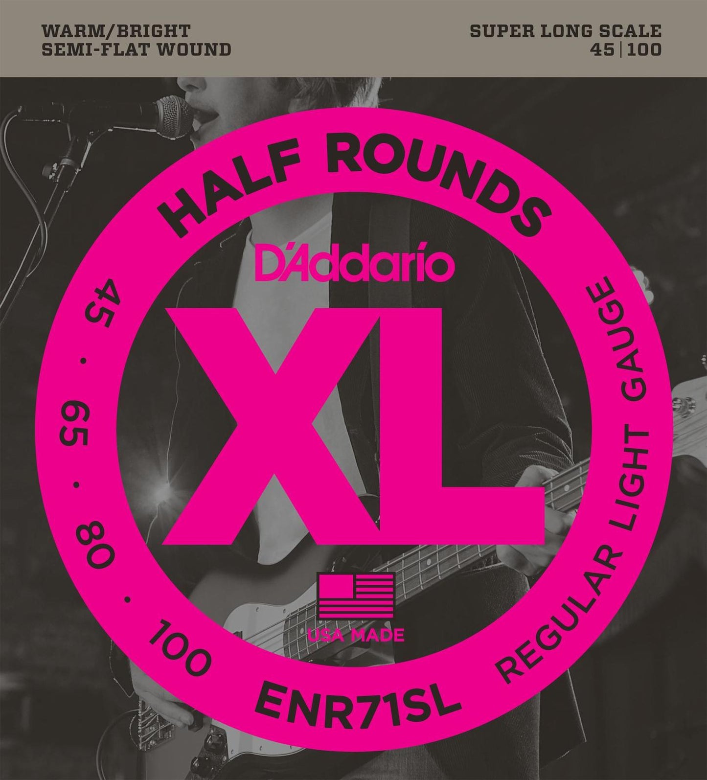 D'Addario ENR71SL Half Round Bass Guitar Strings, Regular Light, 45-100, Super Long Scale
