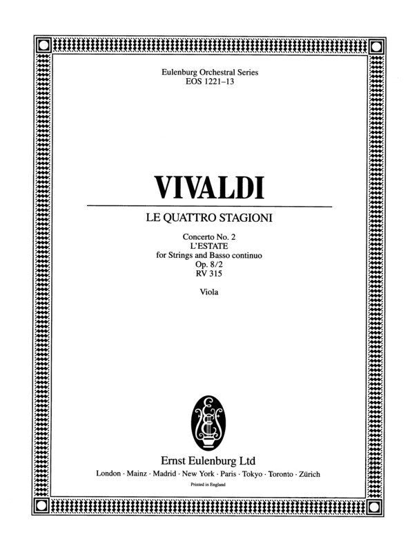 Vivaldi - Four Seasons Op 8/2 Rv 315 Summer Viola Part (Eulenburg)