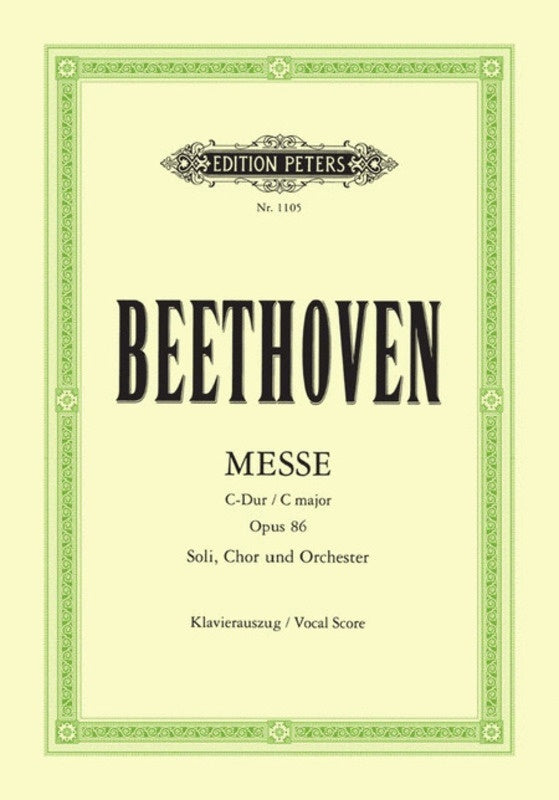 Edition Peters - Beethoven - Mass C Op 86 Vocal Score Book