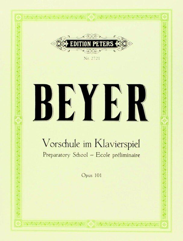 Beyer Preparatory School Op. 101 for Piano, Edition Peters, 1 Page, Standard Notation, Exercises, Duets, Instructional Text in 3 Languages