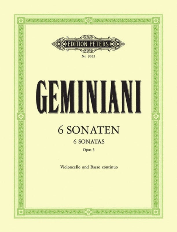 Geminiani - 6 Sonatas Op 5 Cello/Piano (Softcover Book)