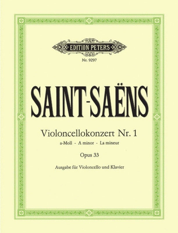Saint-Saens Concerto No. 1 Op. 33 A Minor Cello/Piano Accompaniment Peters EP9297