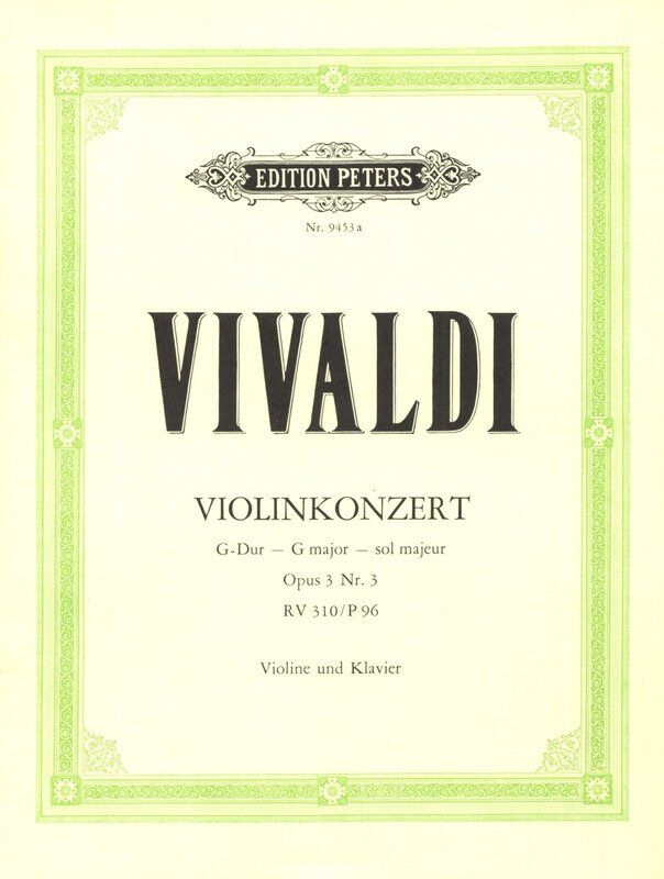 Vivaldi Concerto Op. 3 No. 3 in G RV 310 for Violin and Piano, Edition Peters
