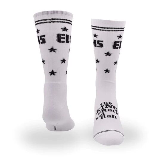 Perris Licensed ELVIS "The King" Large Crew Socks - White, 1 Pair, Soft Combed Cotton, Stretch, Terry Cushion Sole, Men 9-12, Women 11-14 — view 3