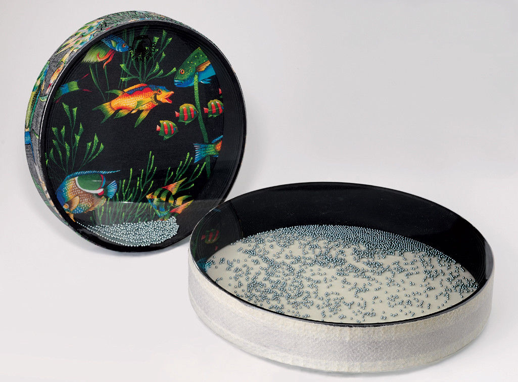 REMO PERCUSSION - 12 Inch Ocean Drum Pre-tuned, Metal Beads, Fish Graphic