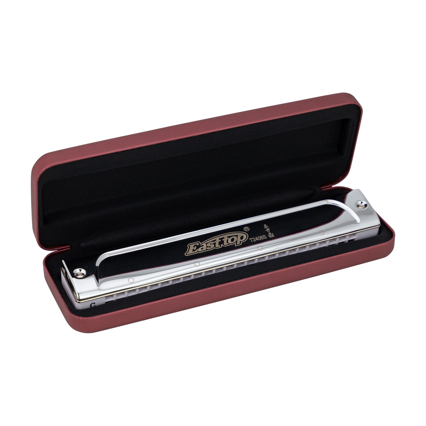 East Top 24 Hole Professional Tremolo Harmonica A with Plastic Comb and Brass Cover — view 3