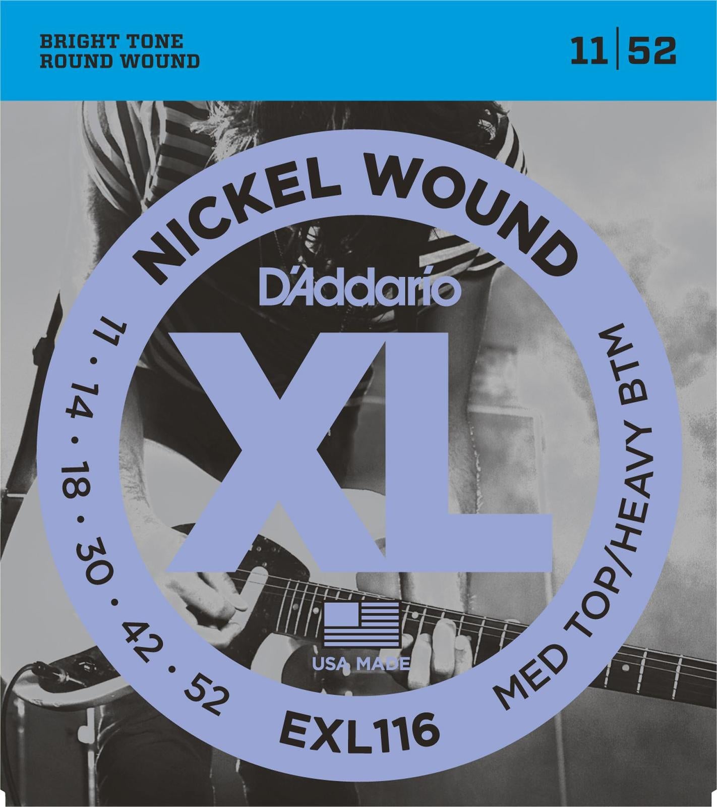 D'Addario EXL116 Nickel Wound Electric Guitar Strings, Medium Top-Heavy Bottom, 11-52