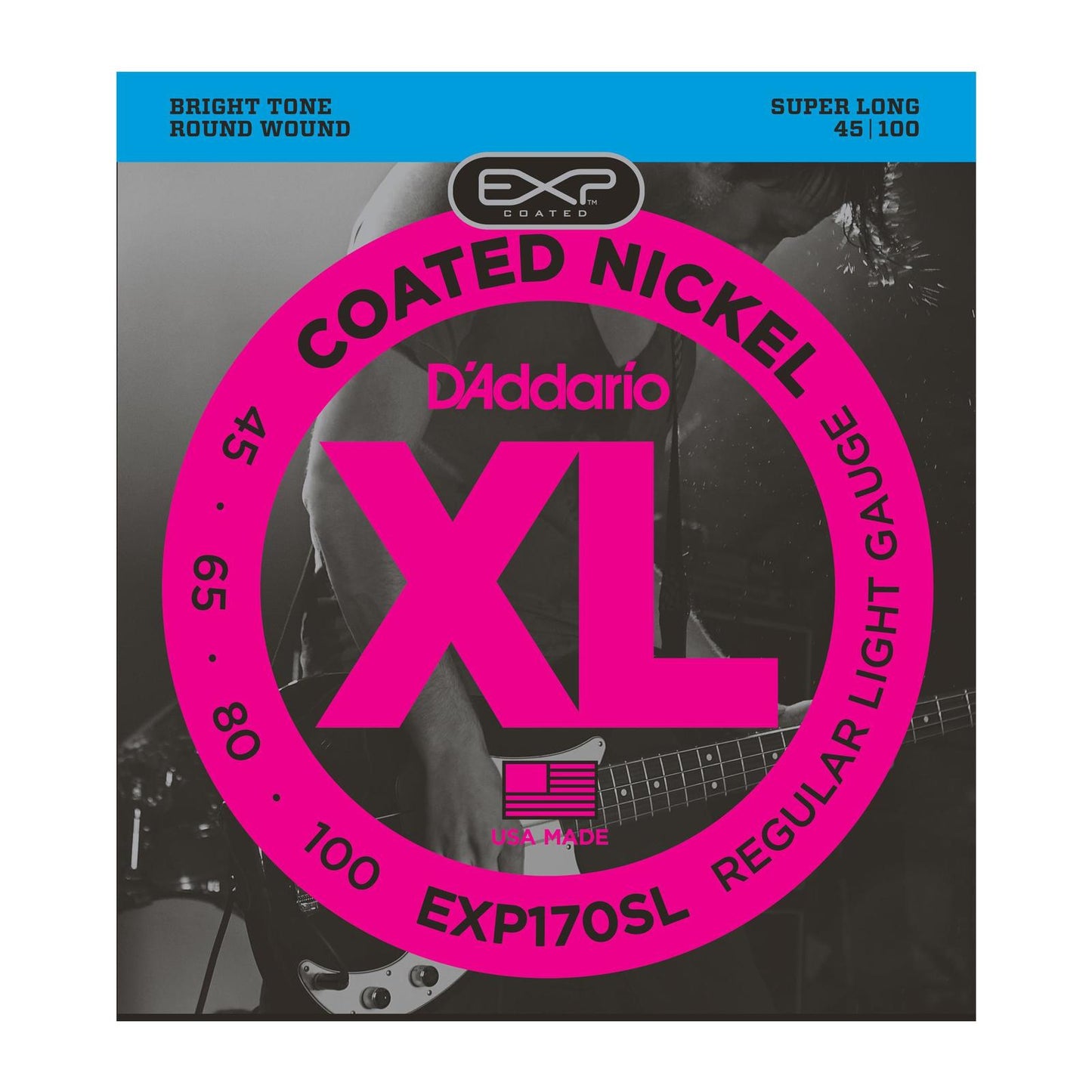 D'Addario EXP170SL Coated Bass Guitar Strings, Light, 45-100, Super Long Scale
