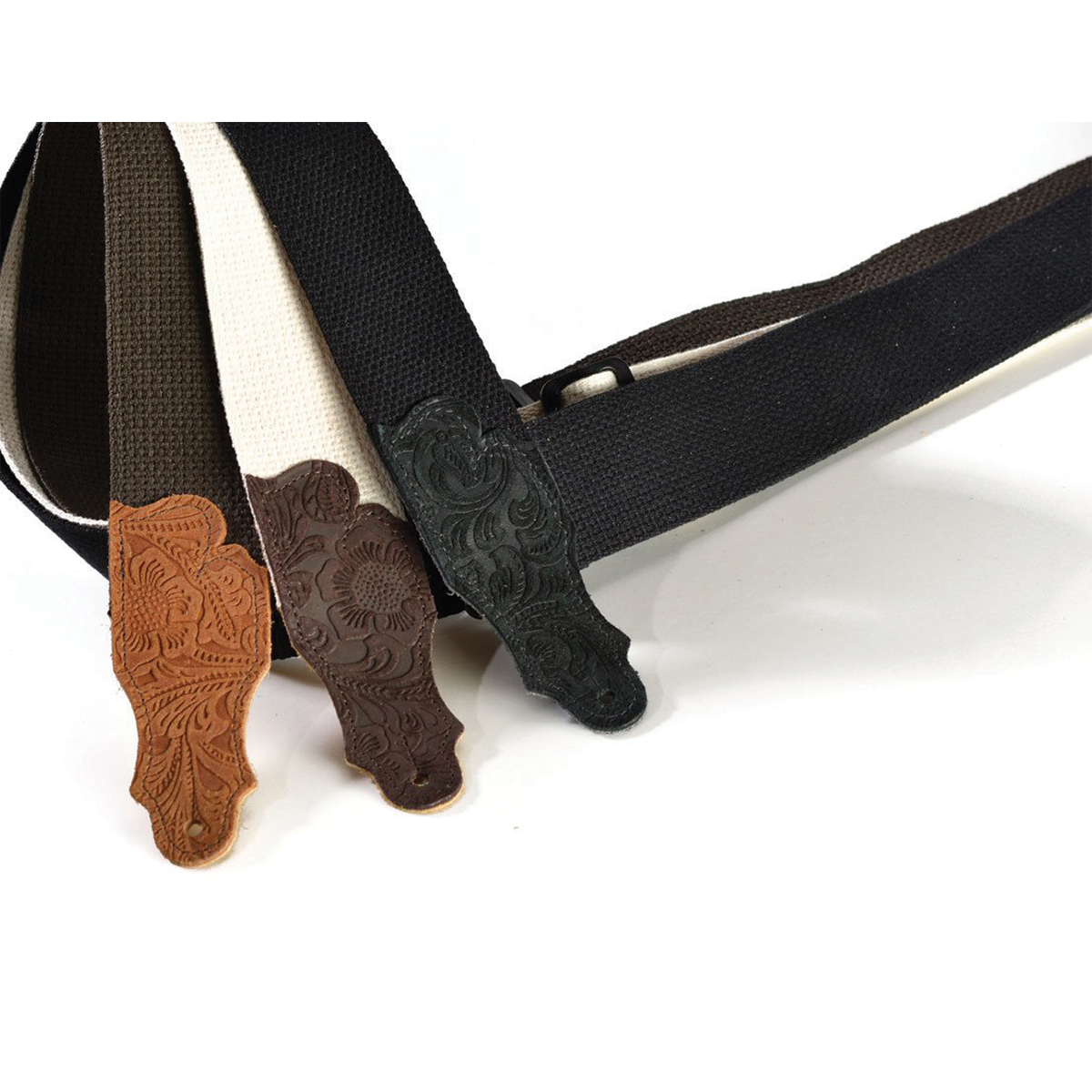 Franklin 2" Chocolate Cotton Guitar Strap with Embossed Caramel Suede End Tab — view 3