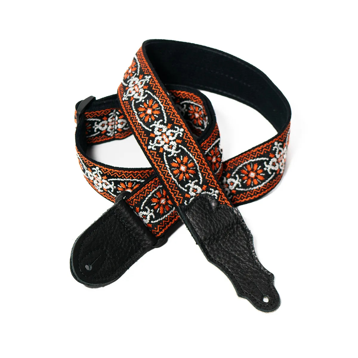 Franklin 2" Orange Retro Folk Weave Guitar Strap with Glove Leather End Tab, Adjustable up to 60"