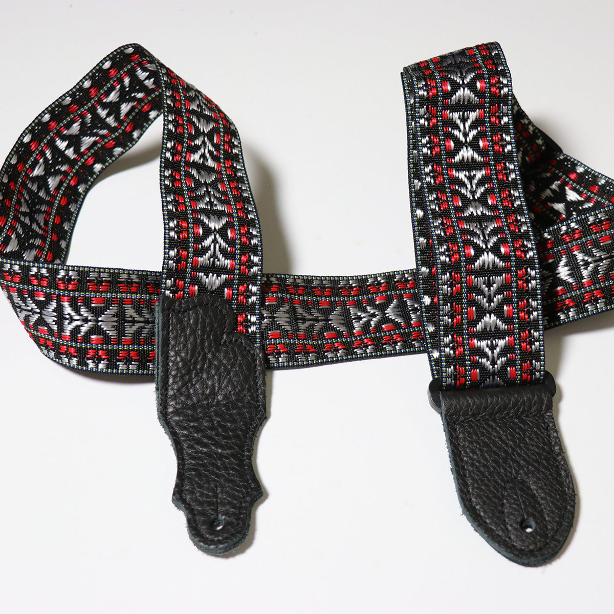 Franklin 2" Woven Nylon Folk Guitar Strap Red with Black Glove Leather End Tab
