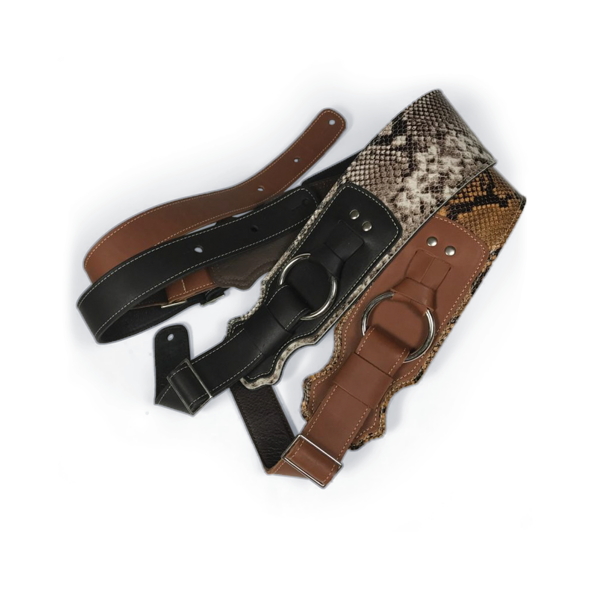 Franklin 3.5" Snake Skin and Black Glove Leather Ring Bass Guitar Strap — view 2