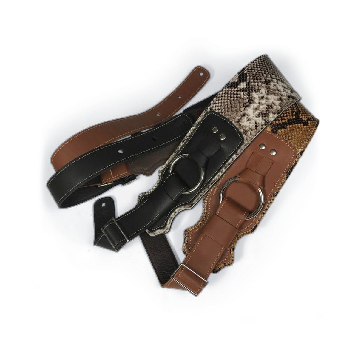 Franklin 3.5" Snake Skin Cognac Leather Ring Bass Guitar Strap — view 2