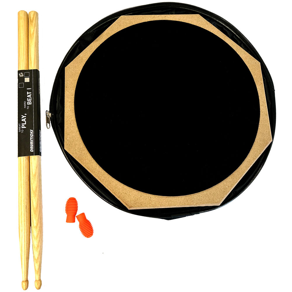 Maxtone 12" Double-Sided Hexagonal Practice Pad Set with Drumsticks and Carry Bag — view 2