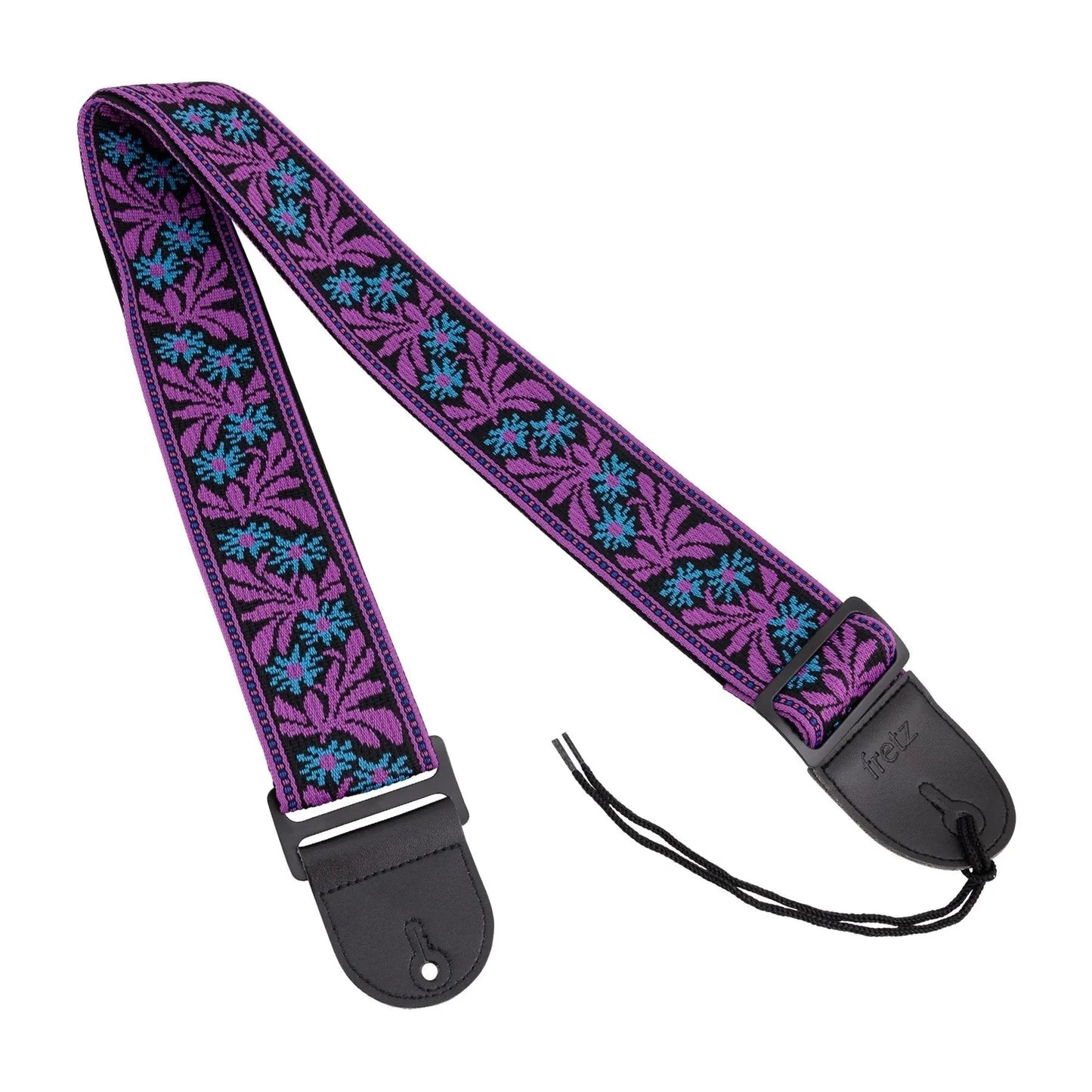 Fretz Woven Jacquard Guitar Strap 2.5" Wide Adjustable Up to 57" with Microfiber Leather Ends (Iris)
