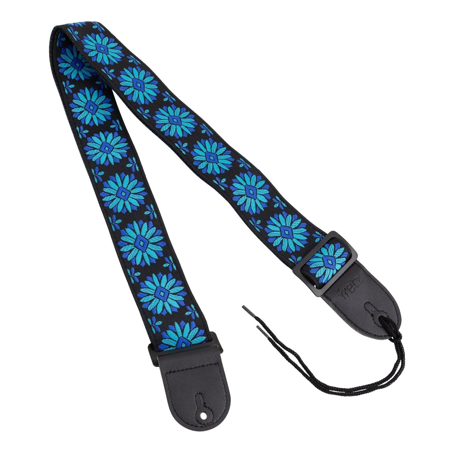 Fretz Woven Jacquard Polyester Guitar Strap with Microfiber Leather Ends - Cobalt, Adjustable Up to 57"