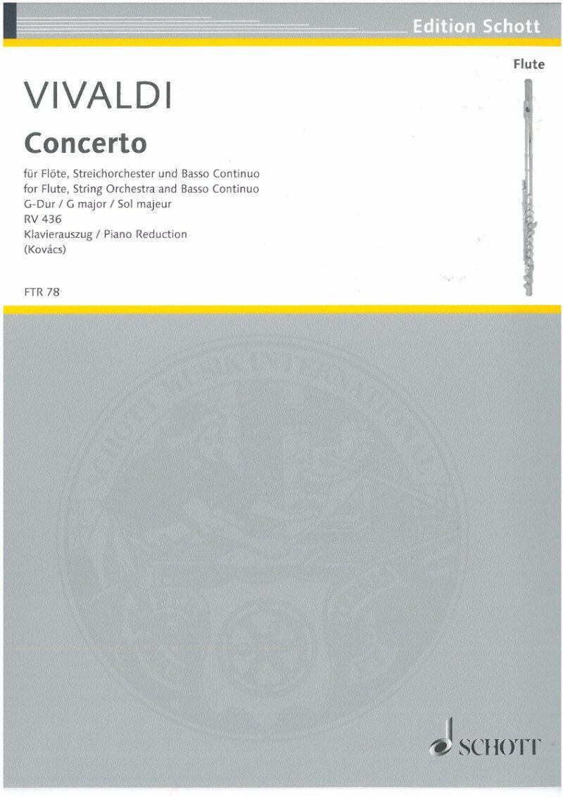 Vivaldi Concerto in G Major RV 436 for Flute and Piano, 25 Pages, Schott Music