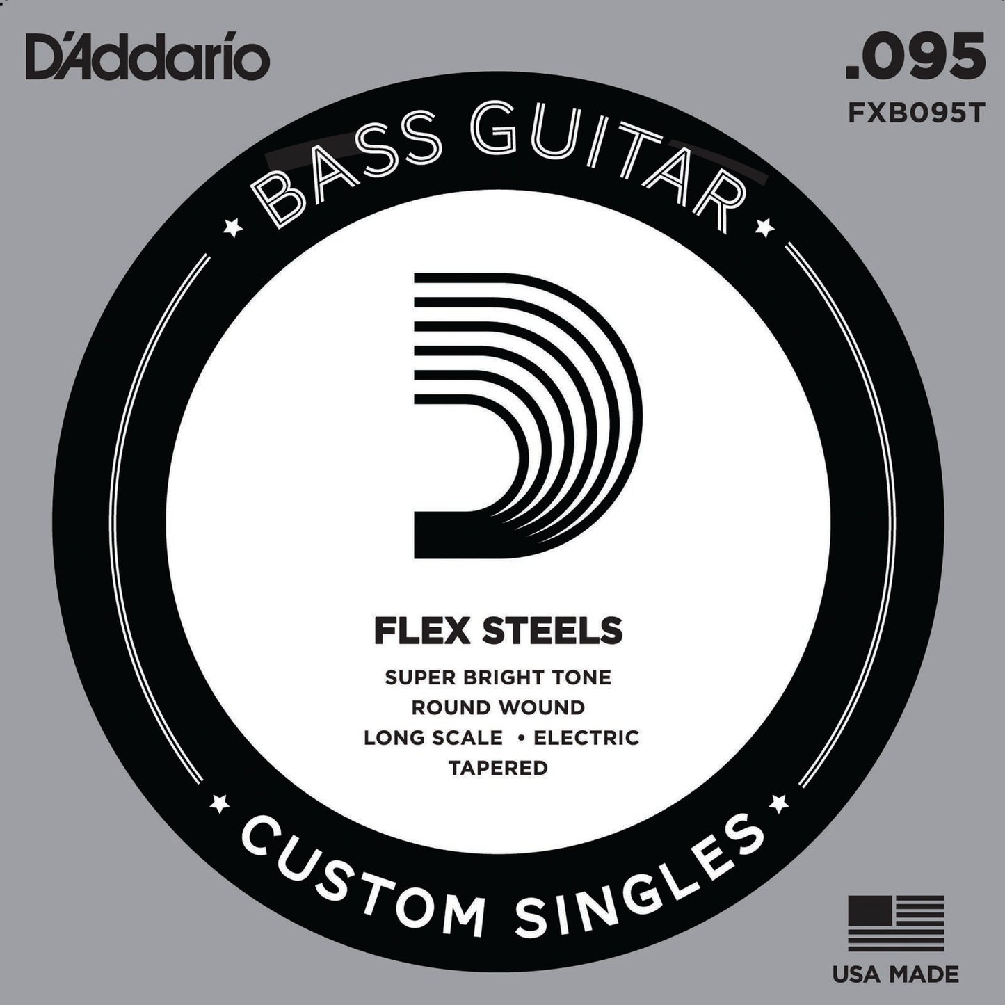 D'Addario FXB095T FlexSteels Bass Guitar Single String, Long Scale Tapered, .095