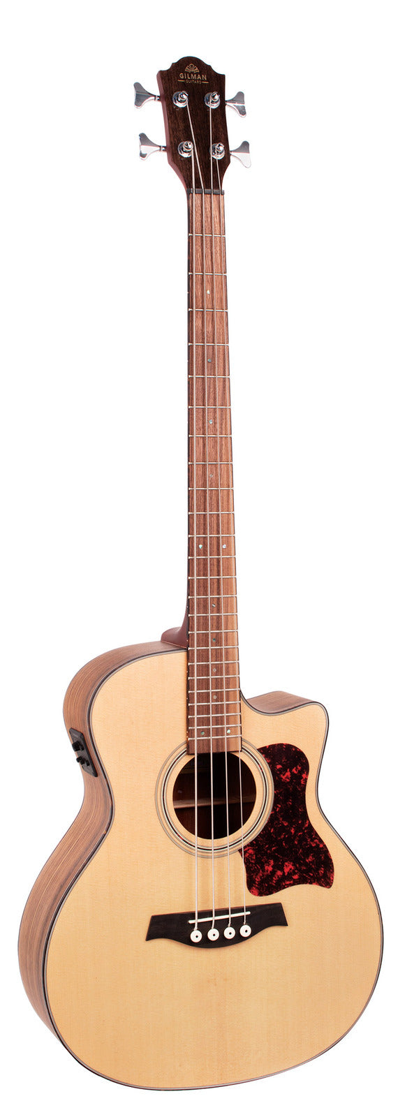 Gilman Grand Auditorium Electric/Acoustic Bass Guitar. Natural Satin. Spruce top, walnut back and sides.