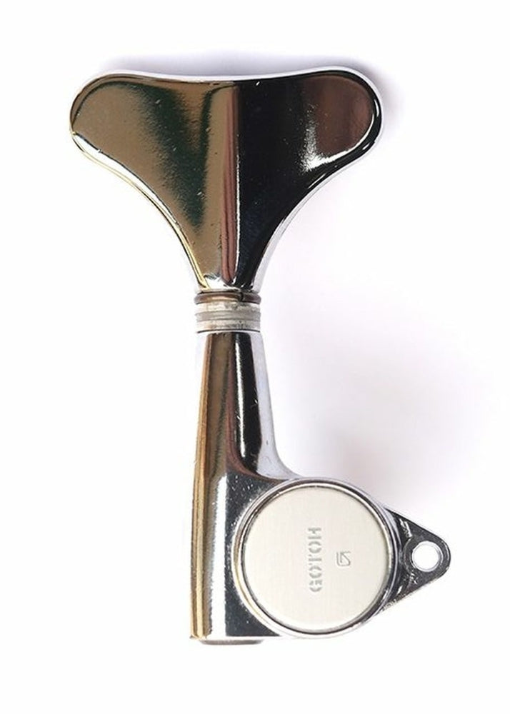 GOTOH - Chrome plated diecast machine heads. 20:1 gear ratio. Modern shape smaller buttons. Suitable all basses. 4-in-line. Packaged. Japanese.