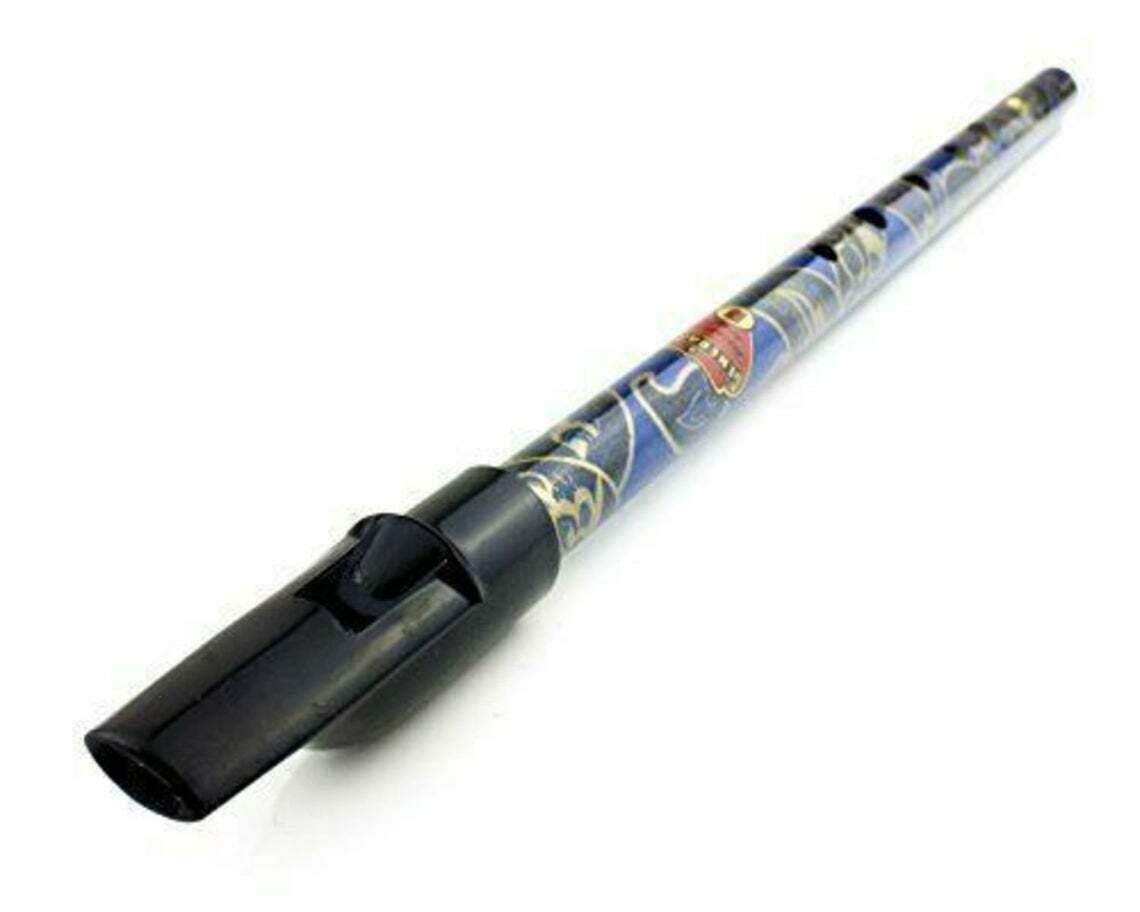 Generation Boho Designer Tin Penny Whistle in Bohemian Blue (D) - Made in England, Brass with Black Plastic Fipple, Gift Boxed — view 3