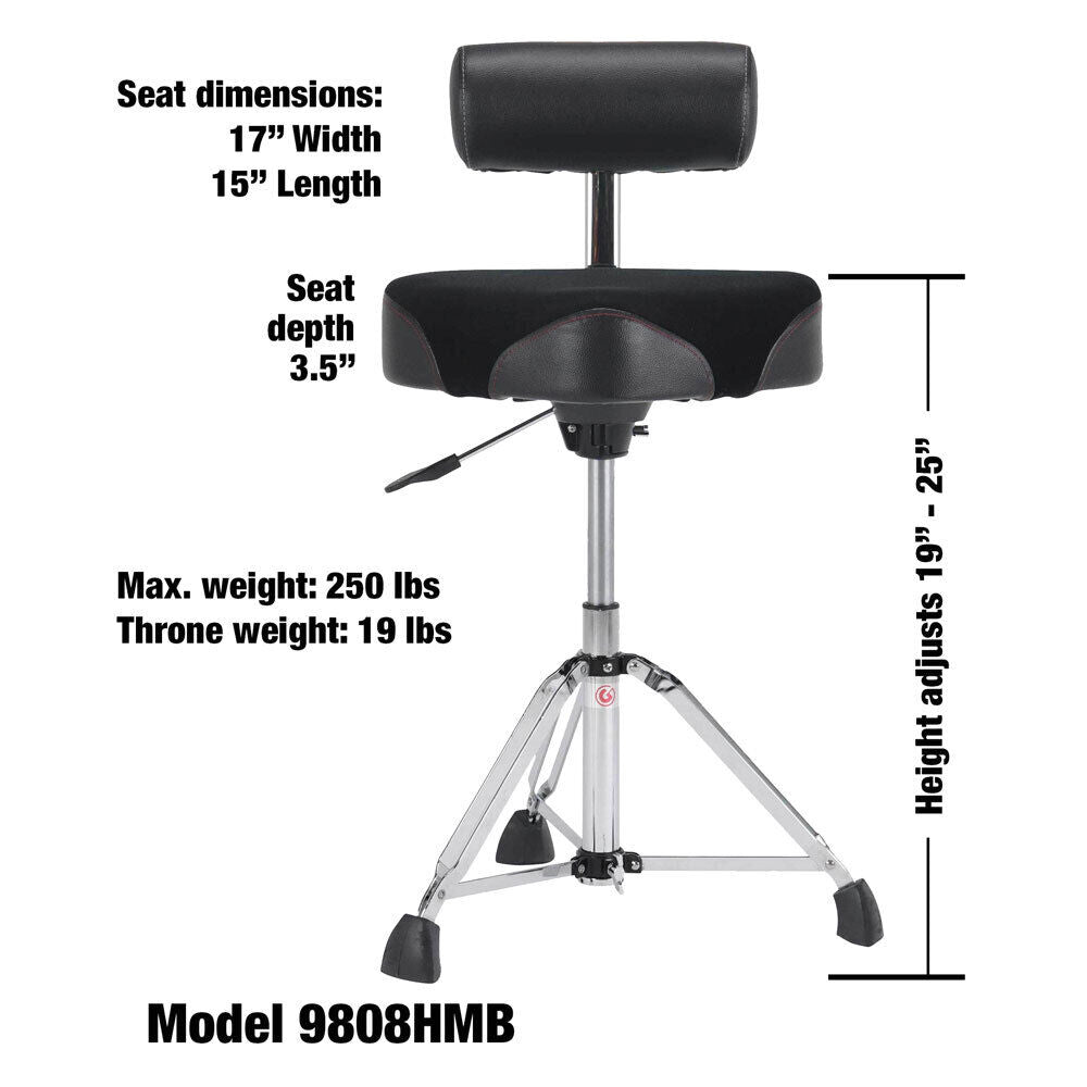 Gibraltar 9808HMB Hydraulic Saddle Drum Throne with Backrest, 16" Cordura Seat, Adjustable Height — view 5