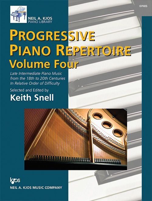 Progressive Piano Repertoire Volume 4 by Neil A. Kjos Music Company, 88 pages, late intermediate piano pieces, part of Keith Snell Piano Series