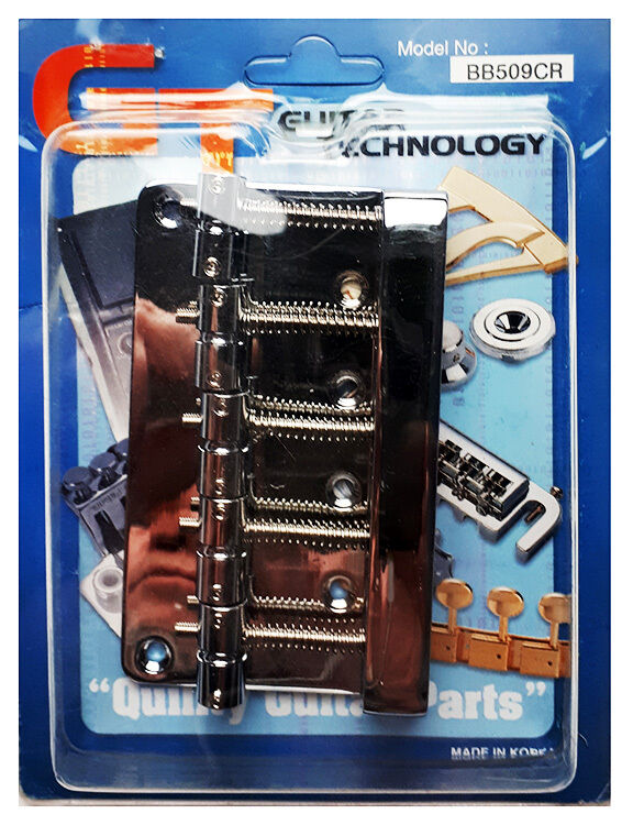 GT BB509 Bass Bridge with Brass Saddles, Chrome Finish, 5-String, 19mm String Spacing — view 5