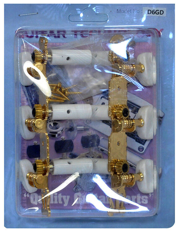 GT Classical Guitar Tuning Machines Gold Finish with Oval White Buttons (3+3) — view 3
