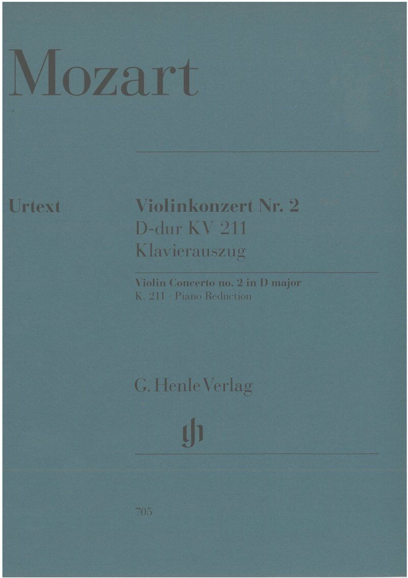 Mozart Violin Concerto No. 2 in D major K. 211 Urtext Edition by G. Henle Verlag, 45 pages