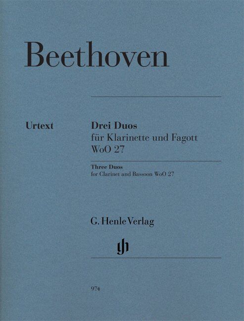Beethoven - Three Duos for Clarinet and Bassoon WoO 27, G. Henle Verlag, 76 Pages, Woodwind Duo