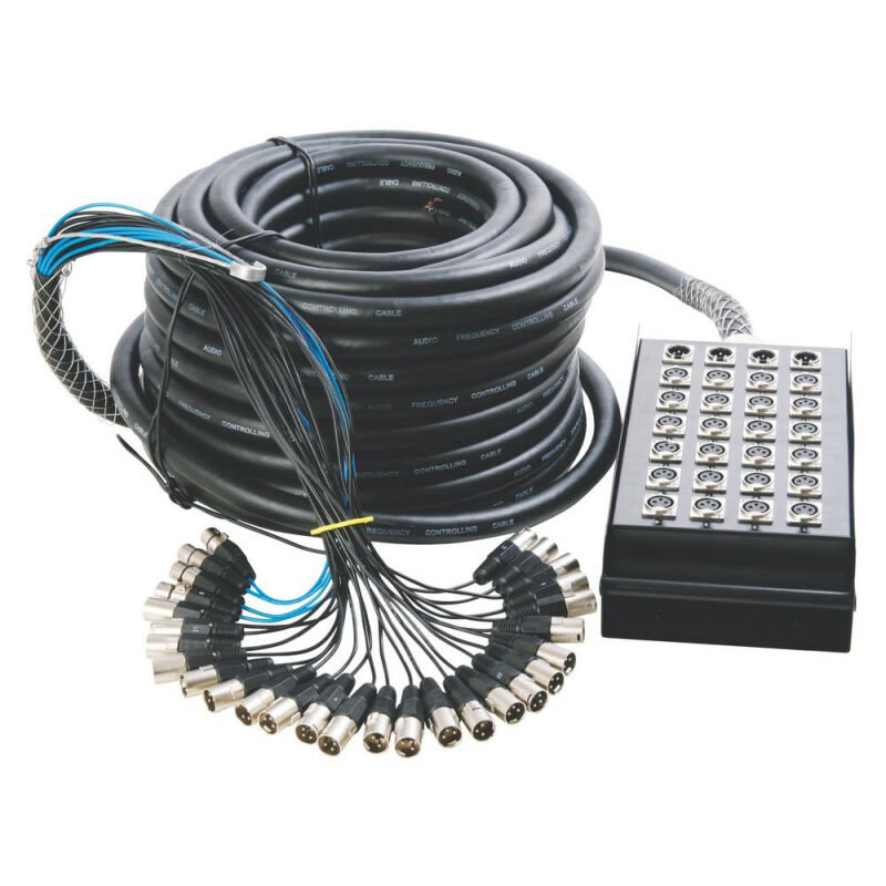 On Stage 24x4 In-Line Audio Series Stage Snake Box, 100ft with XLR Connectors, Heavy-Duty Metal Chassis, Includes Nylon Bag