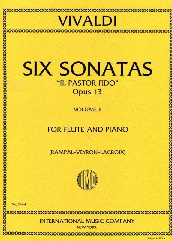 Vivaldi - 6 Sonatas Il Pastor Fido Op 13 Vol 2 Flute/Piano (Softcover Book)