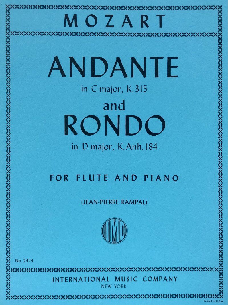 Mozart Andante K 315 & Rondo K Anh 184 for Flute/Piano, Edited by Jean-Pierre Rampal, International Music Company