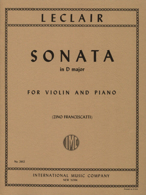 Sonata in D Major Op. 9 No. 3 for Violin and Piano by Jean-Marie Leclair - Violin IMC