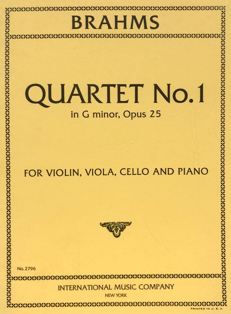 Brahms Quartet No 1 G Minor Op 25 for Violin, Viola, Cello, and Piano - Score and Parts
