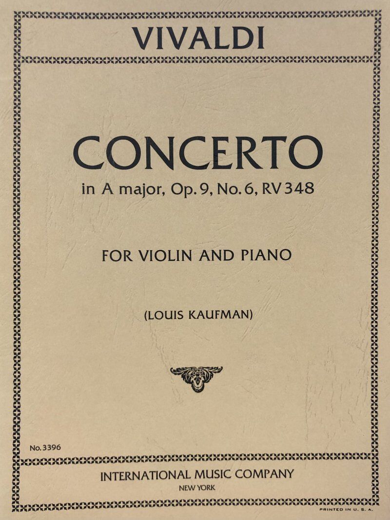 Vivaldi - Concerto in A Major Op. 9 No. 6 RV 348 for Violin/Piano