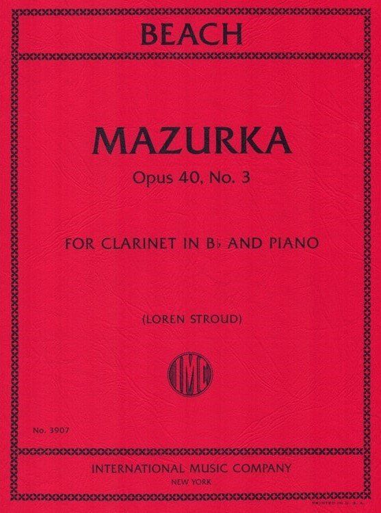 Mazurka Op. 40 No. 3 for Clarinet and Piano by Amy Beach