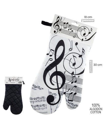 Oven Mitt White with Black Music Notes and Clefs