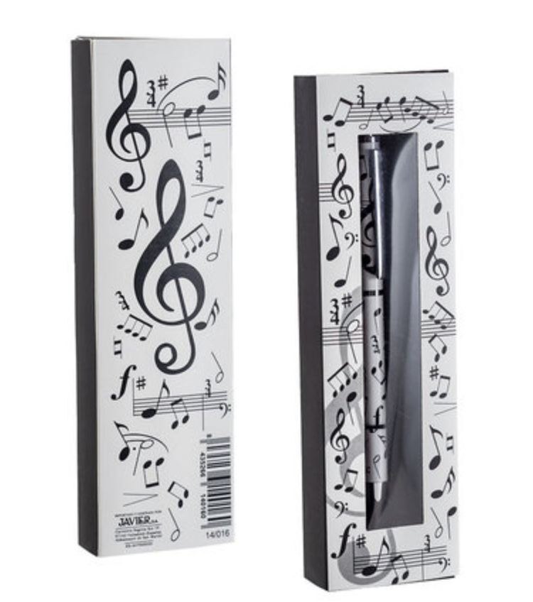 Ballpoint Pen White with Black Notes Clefs in Box — view 2