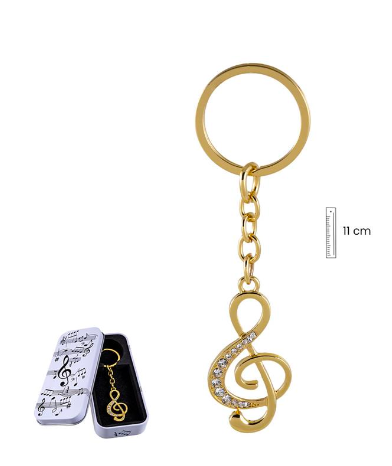 Gold Treble Clef Keyring with Diamontes and Tin